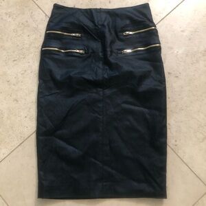 NWT Mustard Seed Elegant Black Pencil Skirt with Gold Zipper Accents Size S